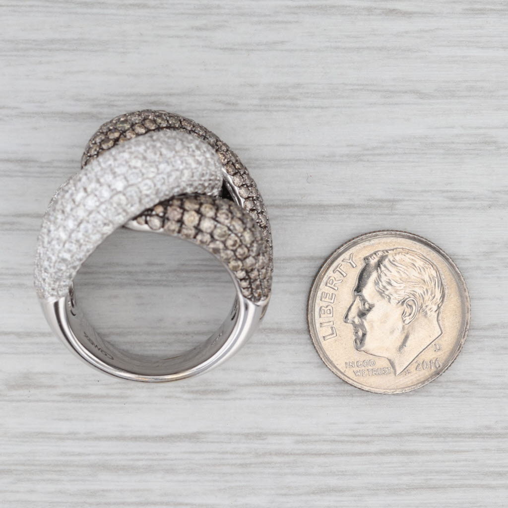 5ctw White Champagne Diamond Knot Cocktail Ring 18k White Gold Size 7