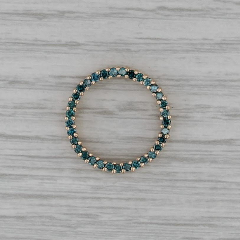 0.47ctw Teal Diamond Eternity Circle Pendant 14k Yellow Gold Floating Drop