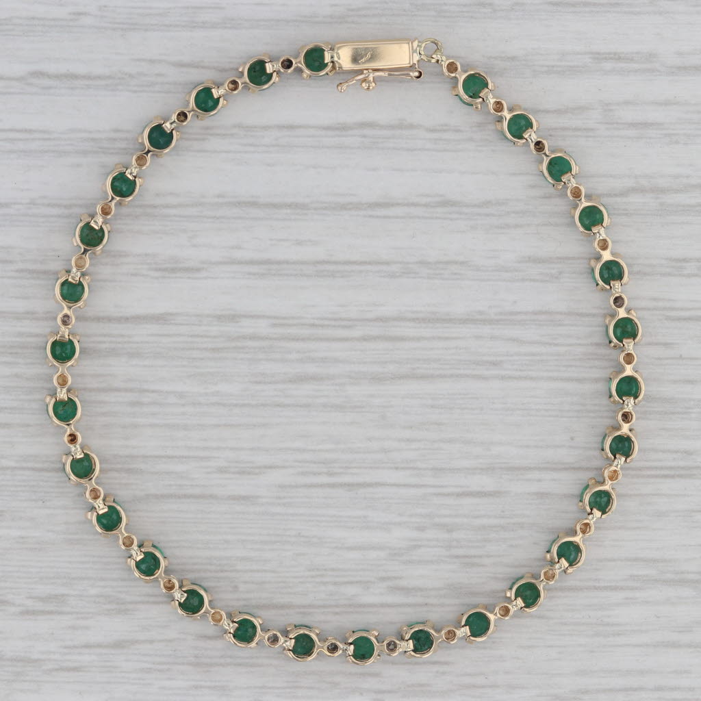 Gray 4.28ctw Emerald Tennis Bracelet 10k Yellow Gold Diamond Accents 7" 3.5mm