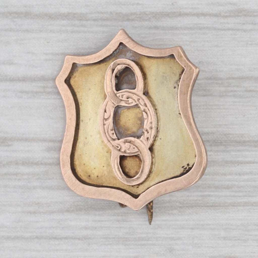 Gray Odd Fellows 3 Ring Shield Pin 10k Yellow Rose Gold 1800s Antique