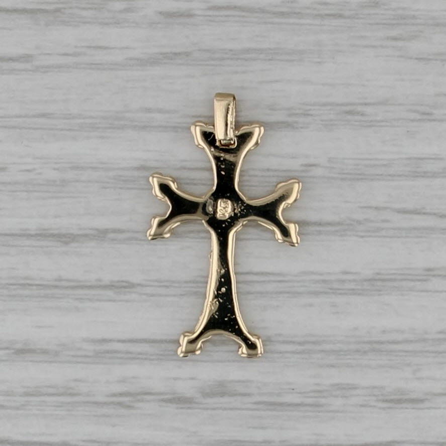 Textured Cross Pendant 14k Yellow Gold Flower Center