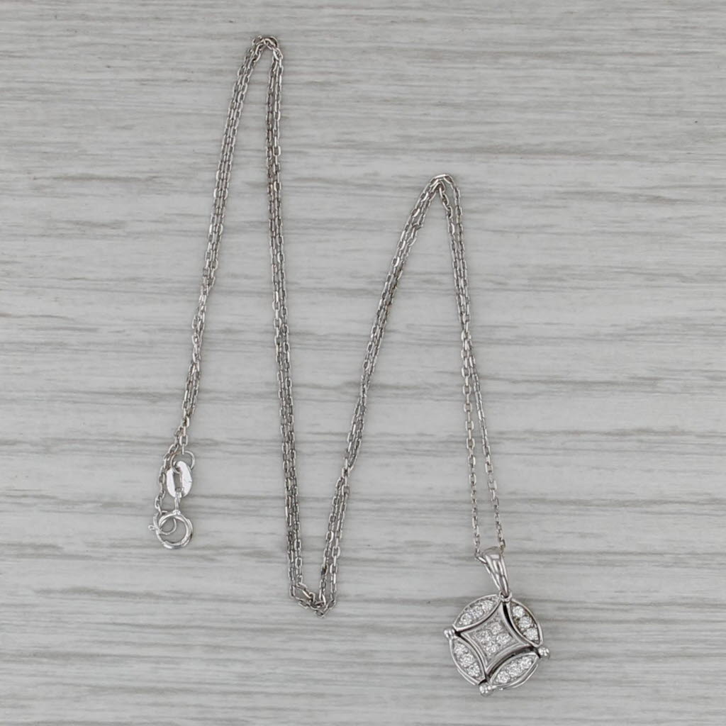 Convertible 0.14ctw Diamond Pendant Necklace 14k White Gold 18" Cable Chain