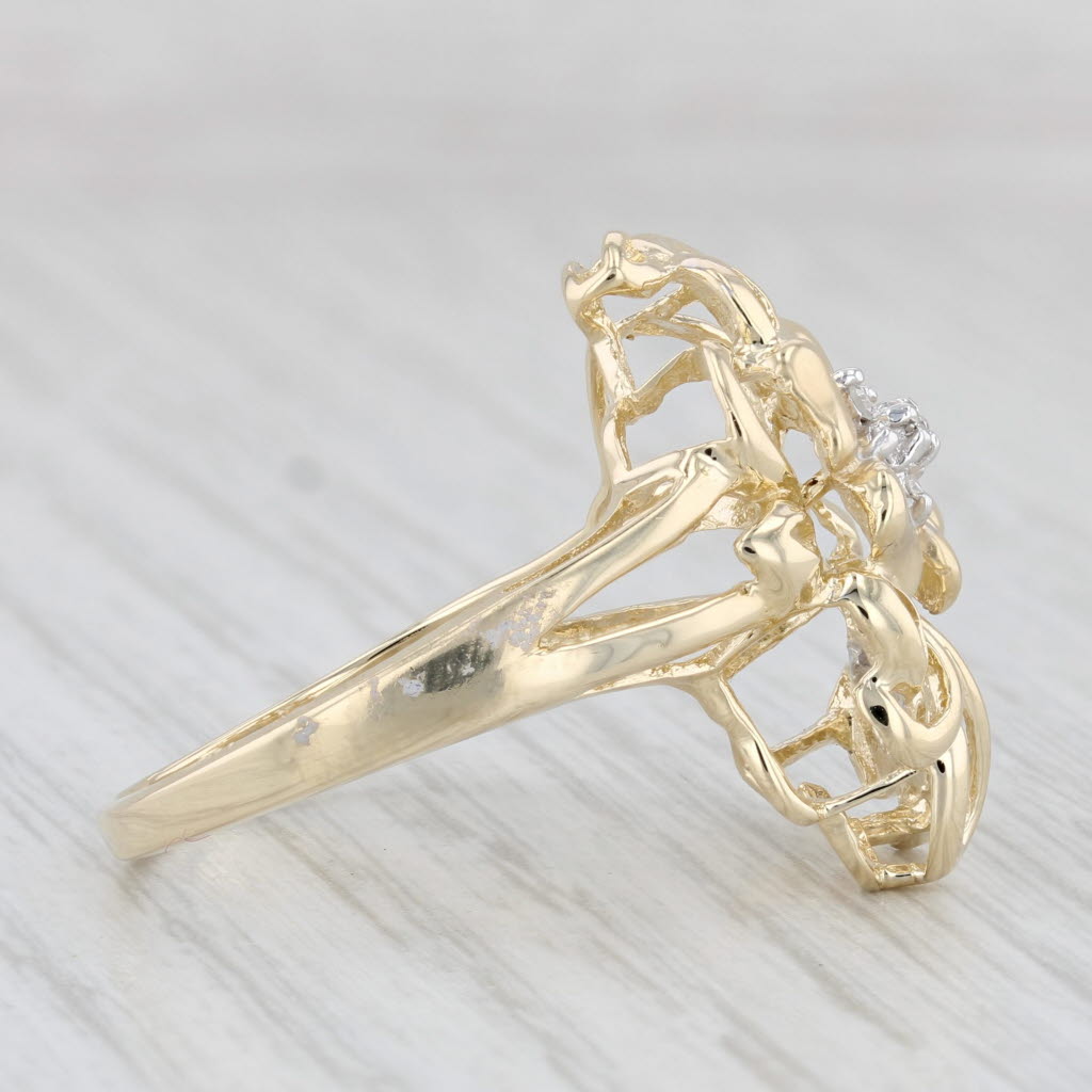 Light Gray Diamond Flower Ring 14k Yellow Gold Size 10.25 Statement Floral