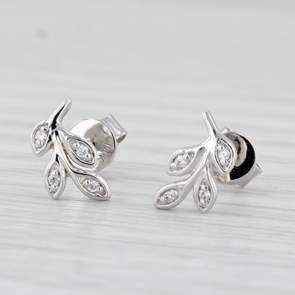 Light Gray New Diamond Flower Stud Earrings 14k White Gold Small Pierced Studs