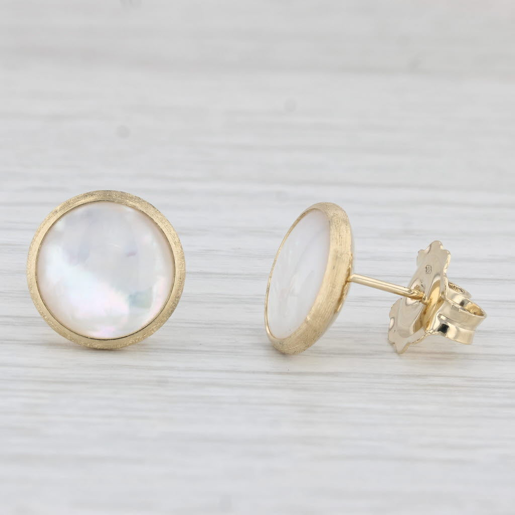 Light Gray Marco Bicego Jaipur Mother of Pearl Stud Earrings 18k Yellow Gold