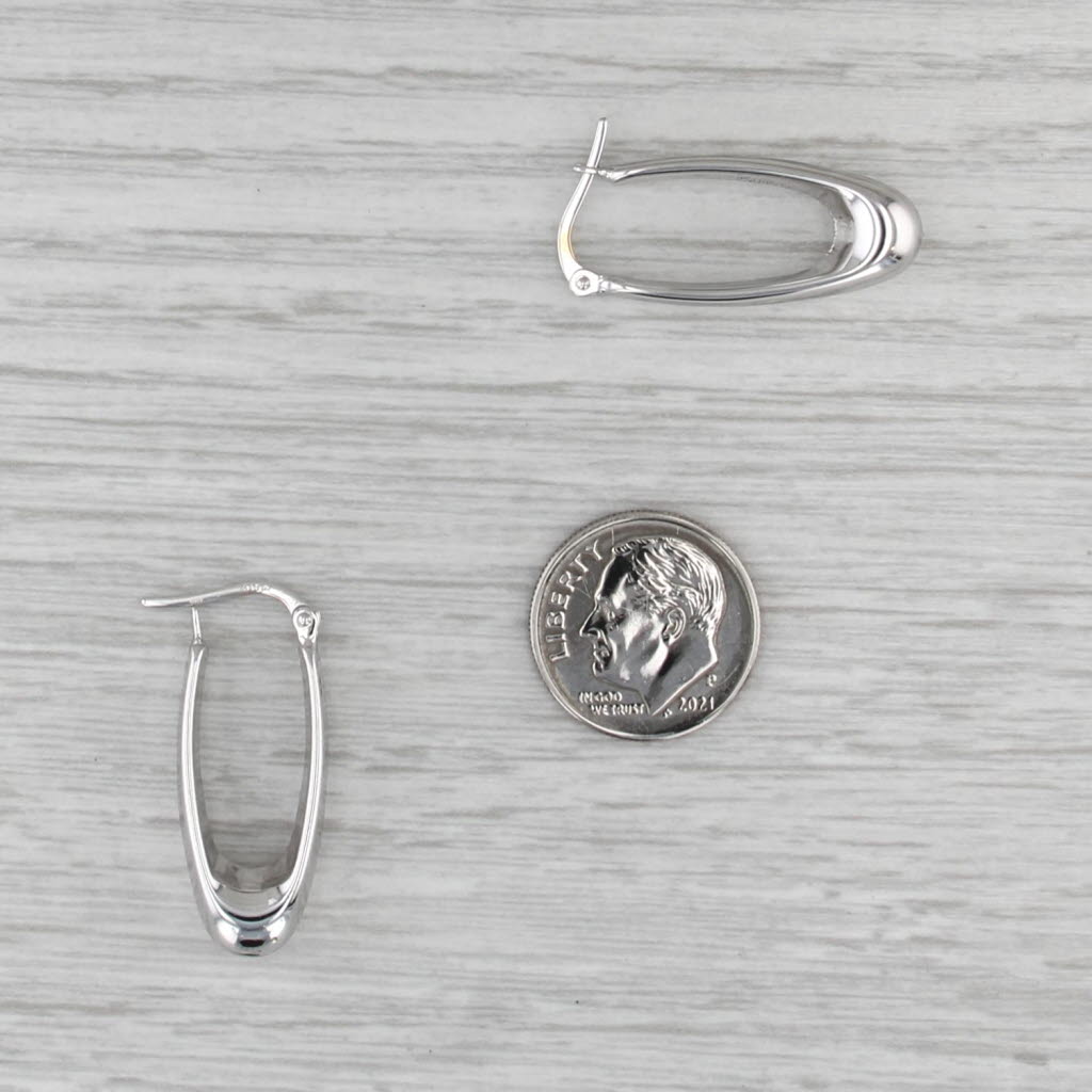 Oval Beveled Hoop Earrings 18k White Gold Snap Top Post Hoops
