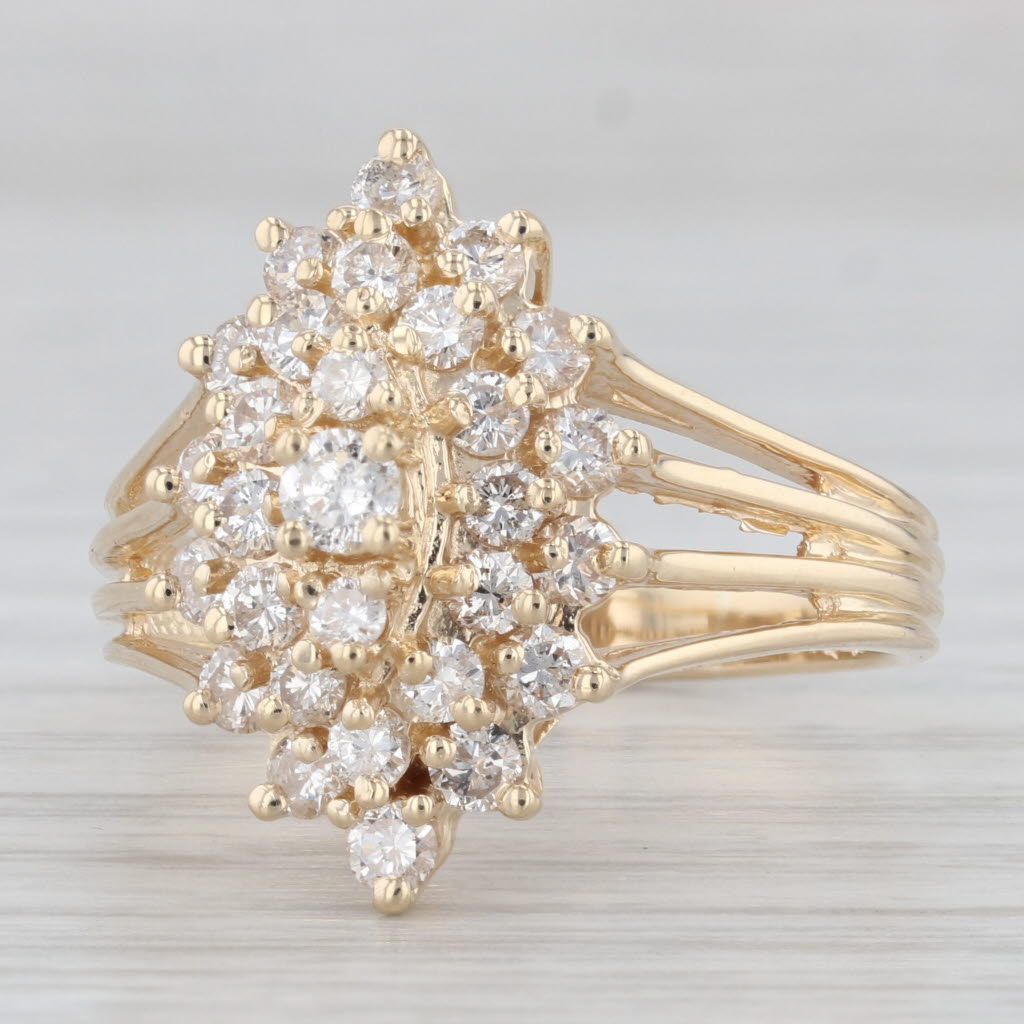Light Gray 1.25ctw Diamond Cluster Ring 14k Yellow Gold Size 8.75 Cocktail