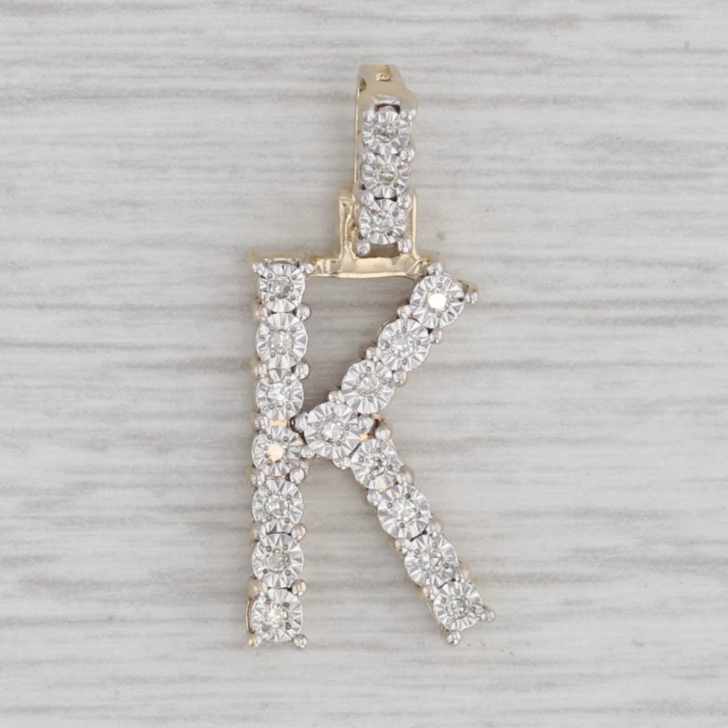 Gray Diamond Letter Initial "K" Pendant 10k Yellow Gold