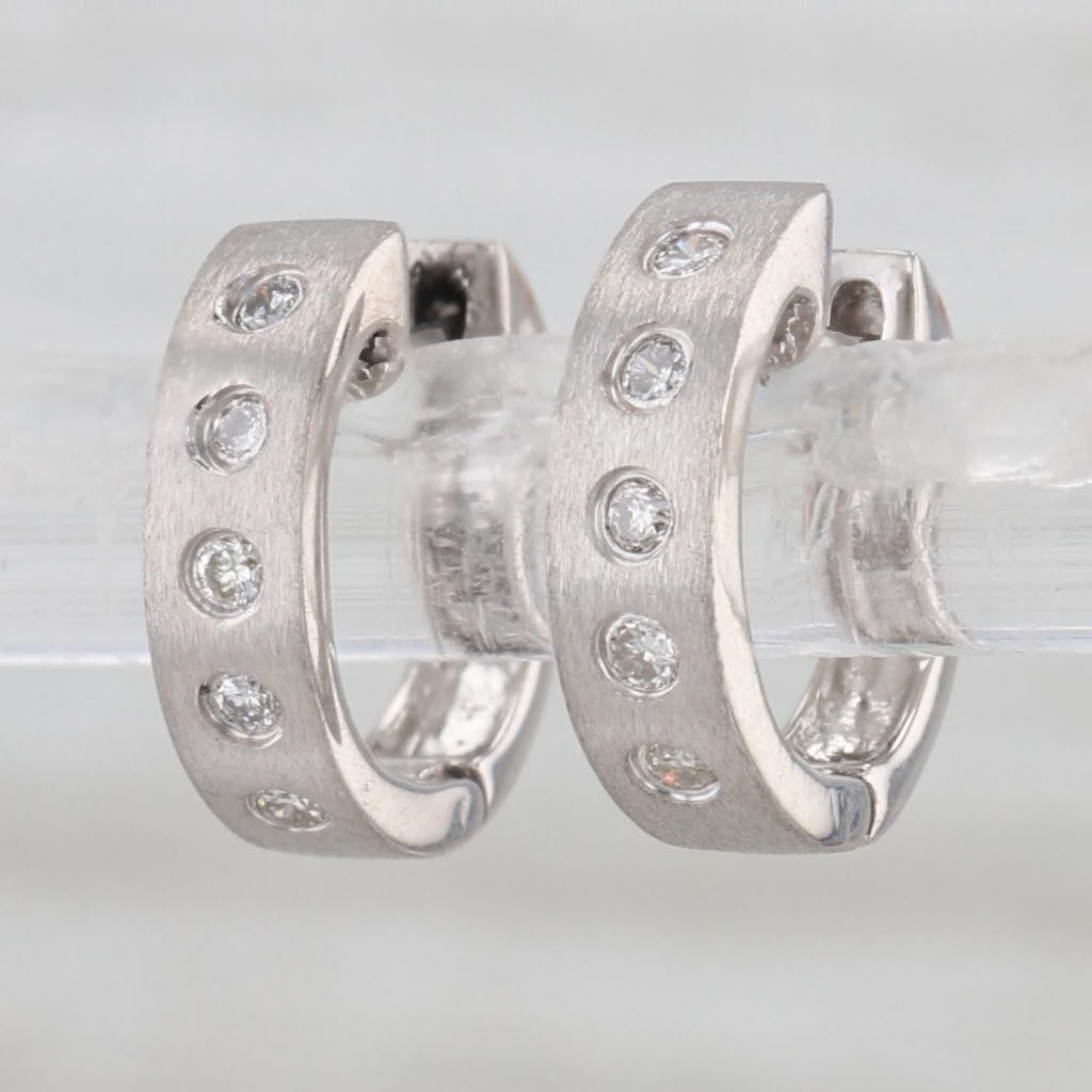 Small 0.09ctw Diamond Huggie Hoop Earrings 14k White Gold Round Hoops