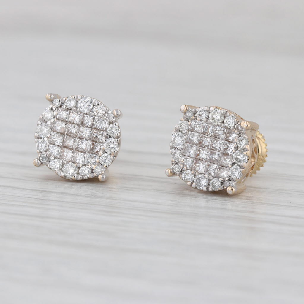 1ctw Diamond Cluster Stud Earrings 14k 10k Yellow Gold Round Studs