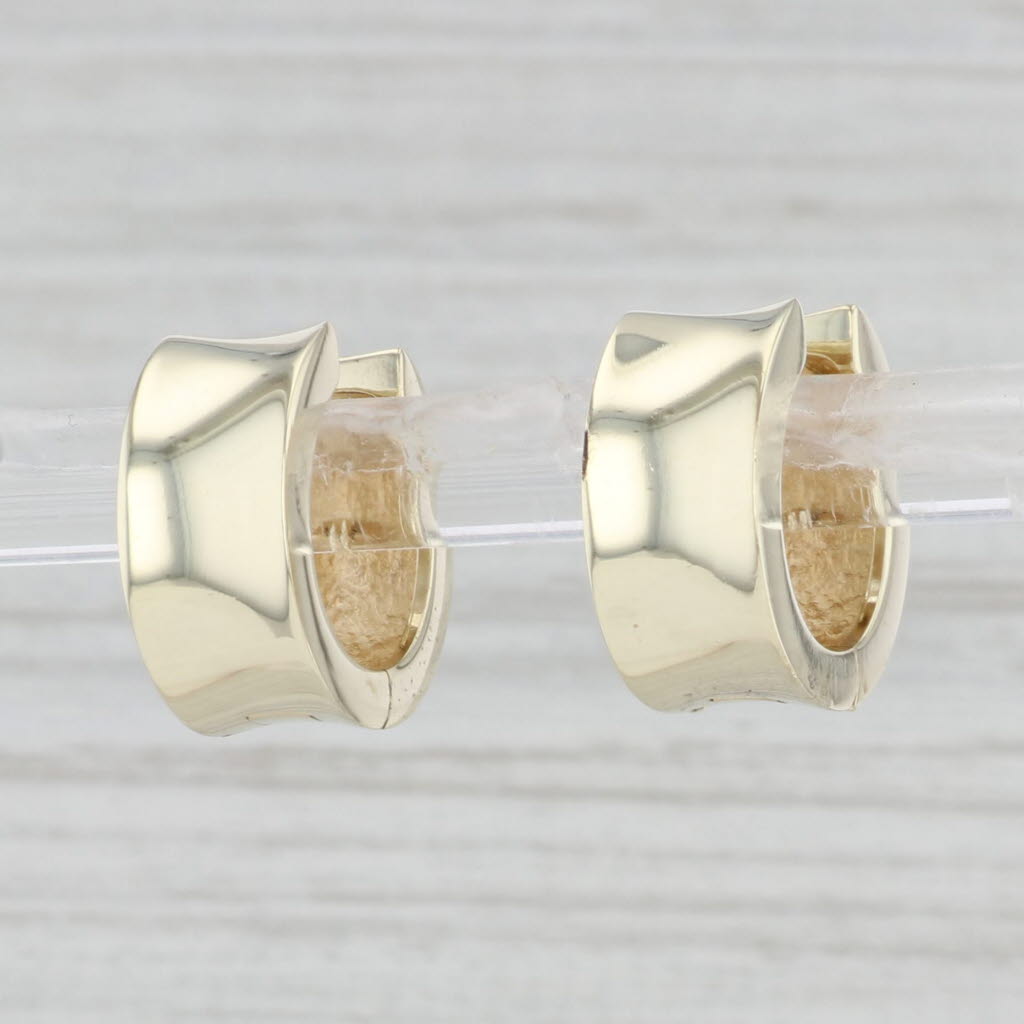 Light Gray Roud Hoop Huggie Earrings 14k Yellow Gold Snap Top Pierced Hoops