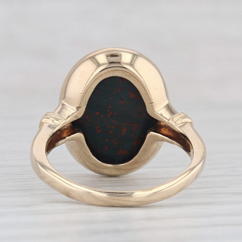 Light Gray Green Red Bloodstone Oval Solitaire Ring 10k Yellow Gold Size 7.5