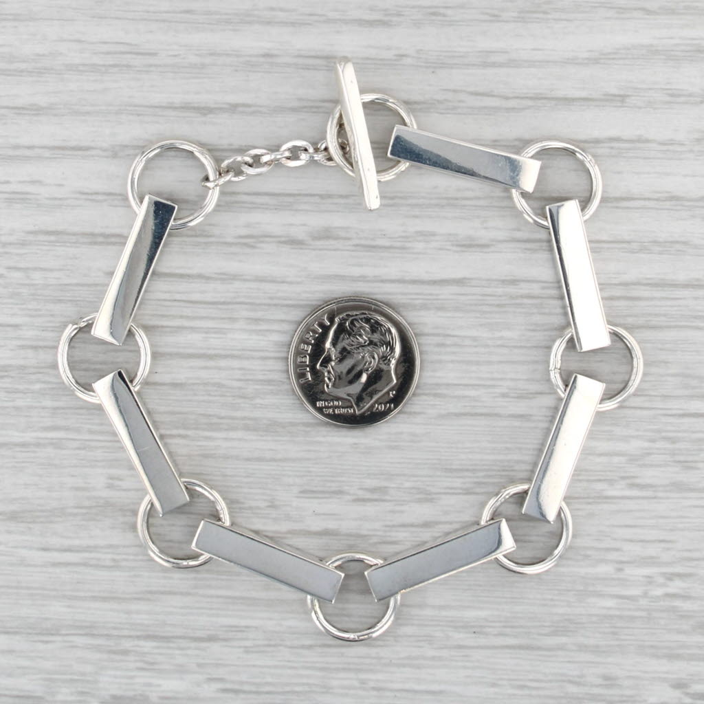 Goldbar Bar & Circle Link Bracelet Sterling Silver Toggle Clasp 8.25" 12.8mm