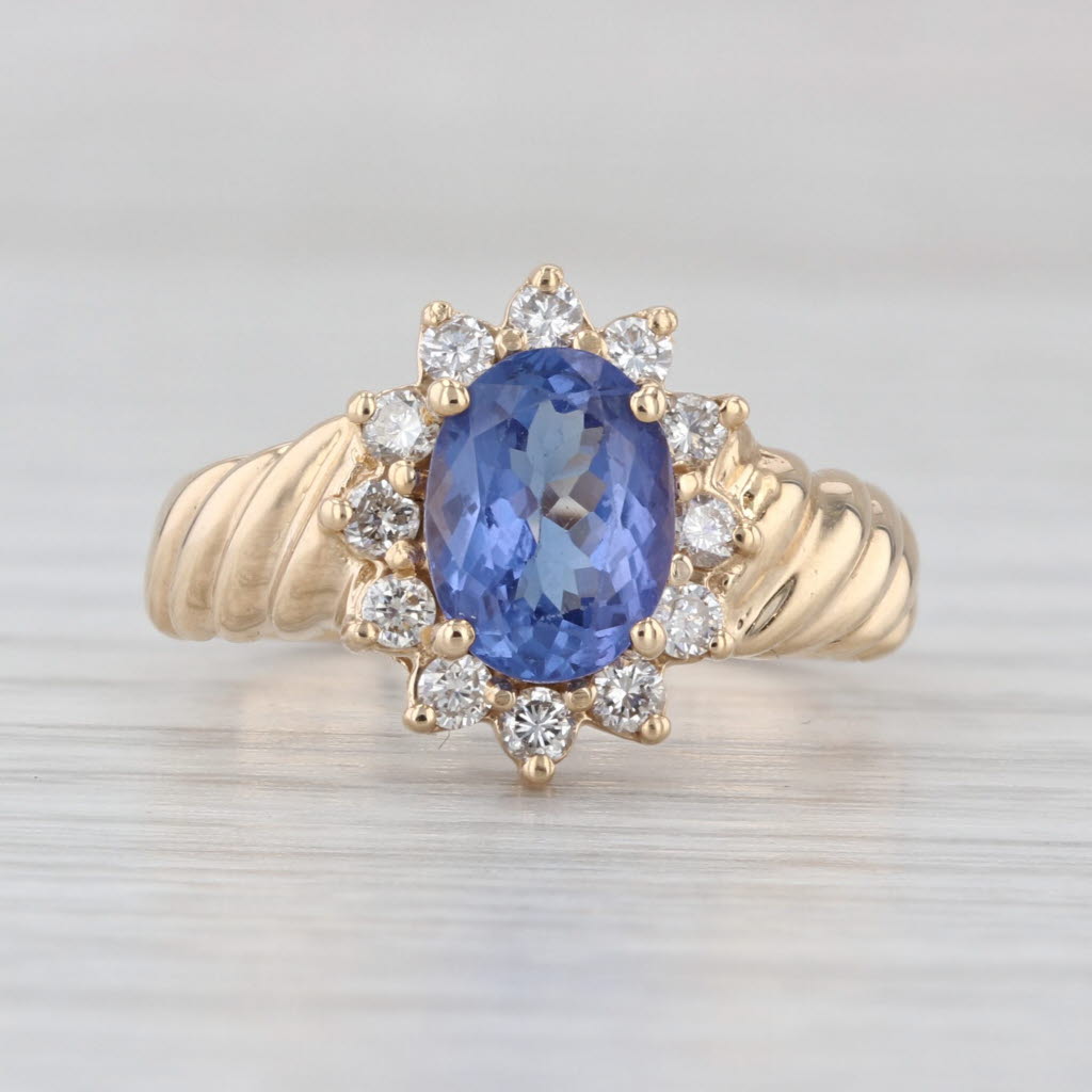 1.59ctw Oval Tanzanite Diamond Halo Ring 14k Yellow Gold Size 5.5