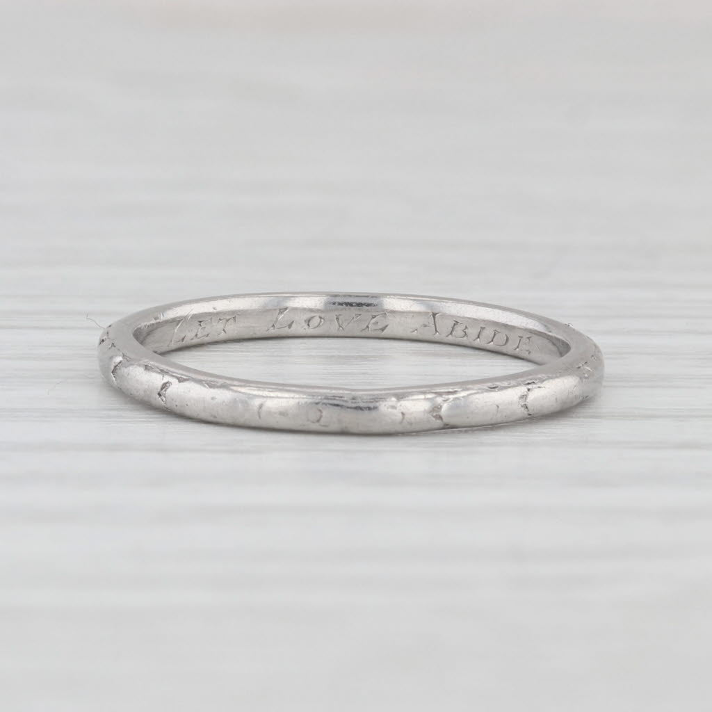 Light Gray Antique Art Deco 1920s Wedding Band Platinum Hand Engraved Let Love Abide Ring