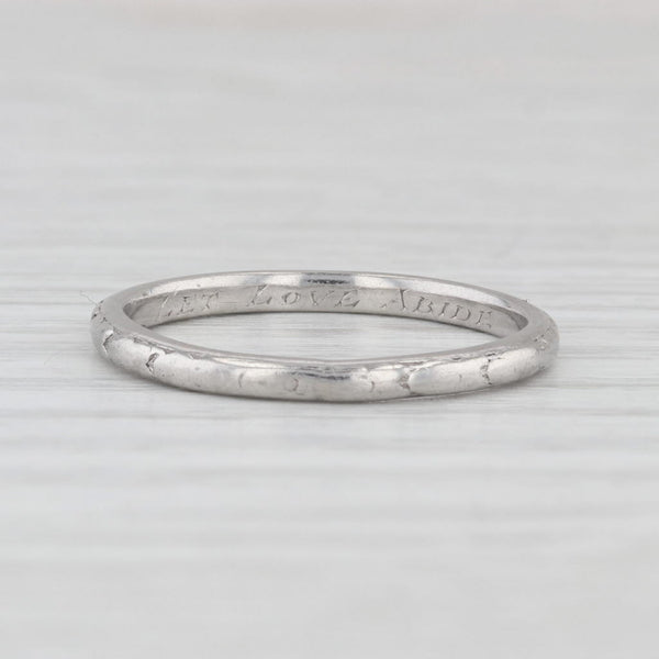Antique Art Deco 1920s Wedding Band Platinum Hand Engraved Let Love Abide Ring