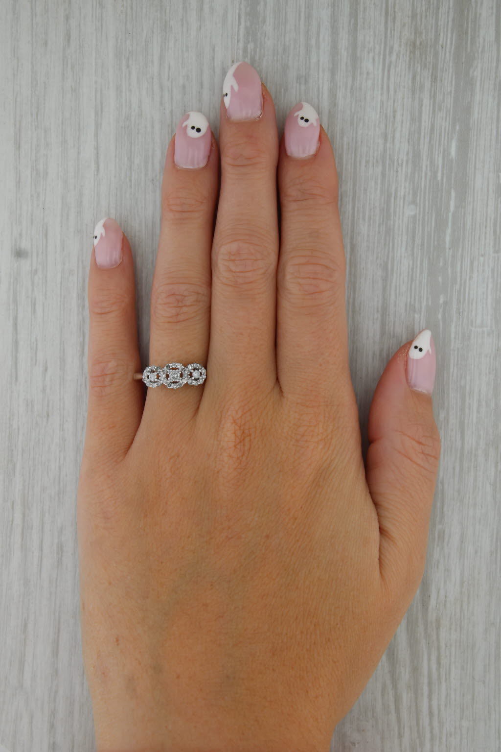 0.40ctw Diamond Halo 3-Stone Ring 10k White Gold Size 7 Engagement