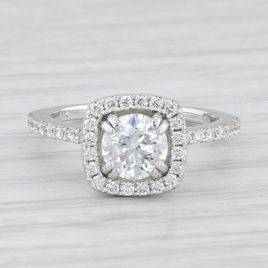 Light Gray 1.14ctw Round Diamond Halo Engagement Ring 14k White Gold Size 5 GIA