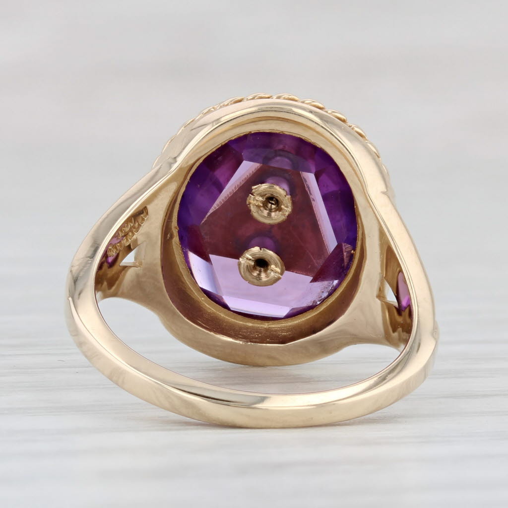 Light Gray Job's Daughters Signet Ring Lab Created Purple Sapphire 10k Gold Size 6.75