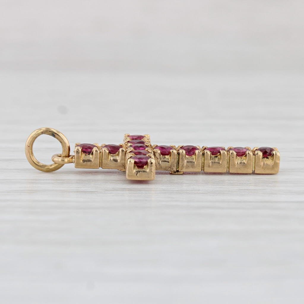 Light Gray 1.15ctw Red Ruby Cross Pendant 18k Yellow Gold