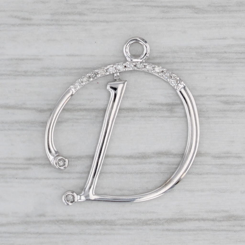 Gray Diamond Accented Letter Initial "D" Pendant 10k White Gold Charm