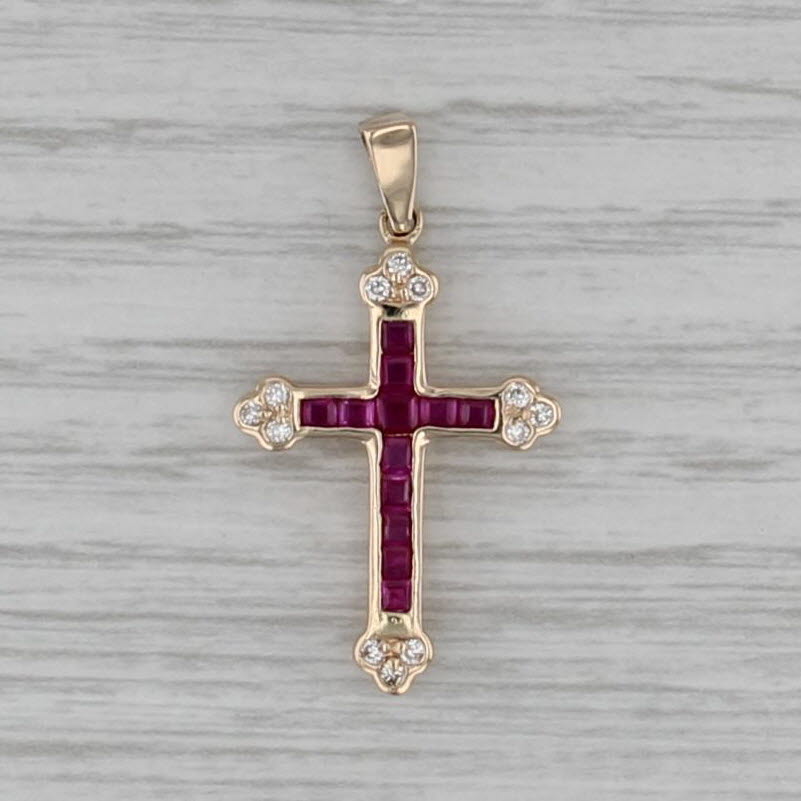 0.98ctw Ruby Diamond Cross Pendant 10k Yellow Gold