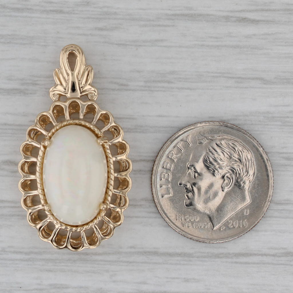 Dark Gray Opal Oval Cabochon Pendant 14k Yellow Gold