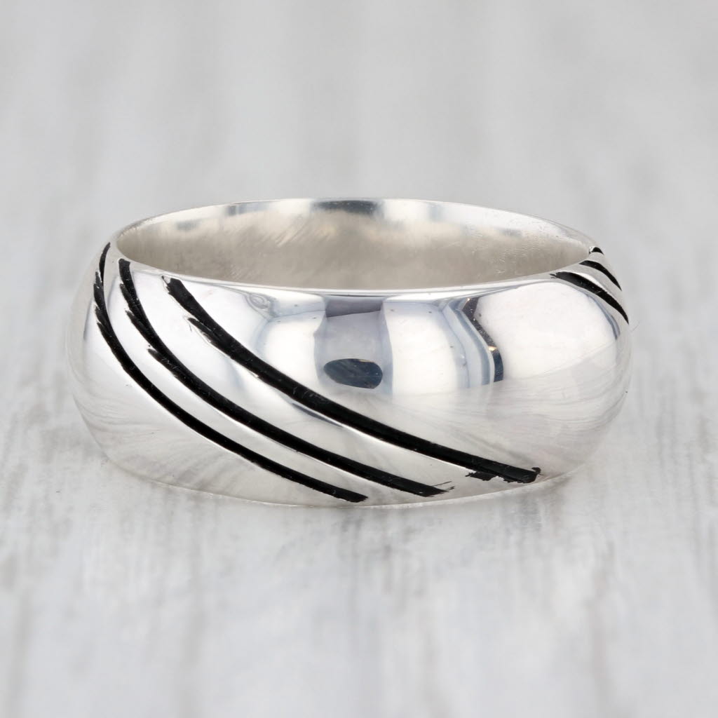 Line Etched Silver Band Sterling Silver Size 6 Ring 8mm Mexico