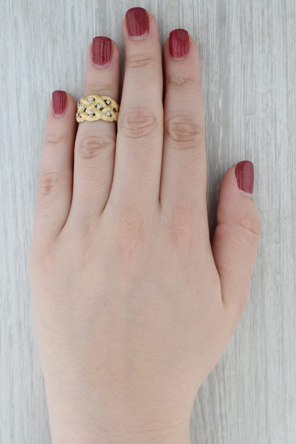 Gray Woven 0.12ctw Diamond Ring 18k Yellow Gold Size 5.5