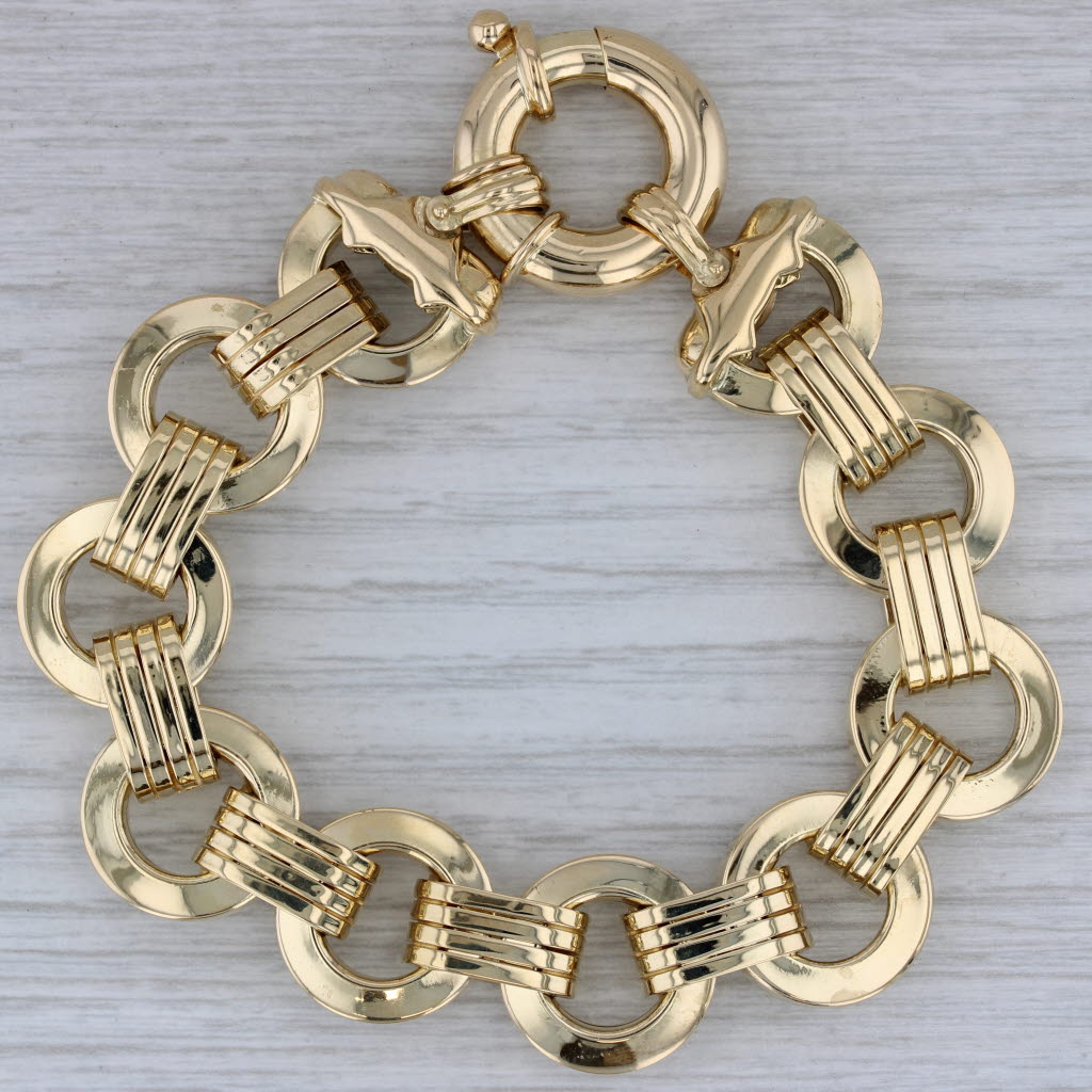 Dark Gray Roberto Coin Linked Circles Bracelet 18k Yellow Gold 6.5" 16mm Statement