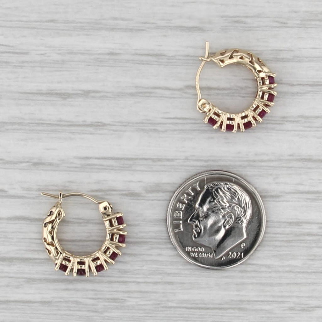 1.36ctw Ruby Small Hoop Huggie Earrings 14k Yellow Gold Small Round Hoops