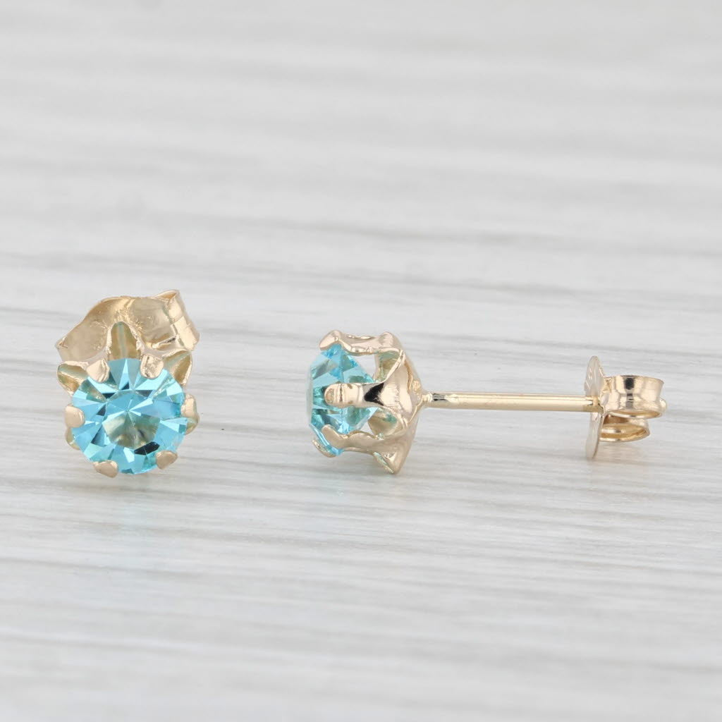 Light Gray Light Blue Glass Imitation Topaz Stud Earrings 14k Yellow Gold Studs