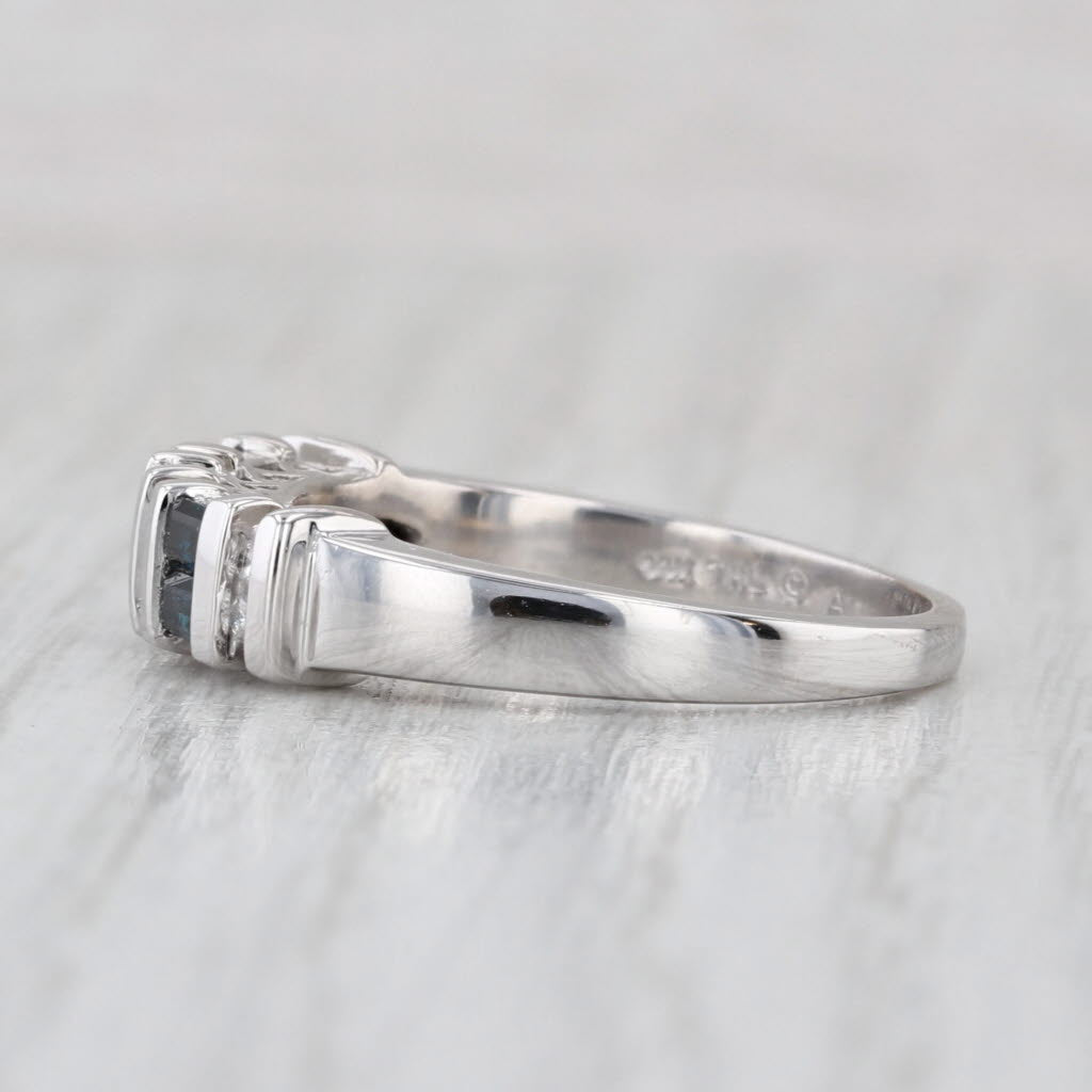 0.68ctw Blue Sapphire Diamond Ring 14k White Gold Size 8 Stackable Bridal