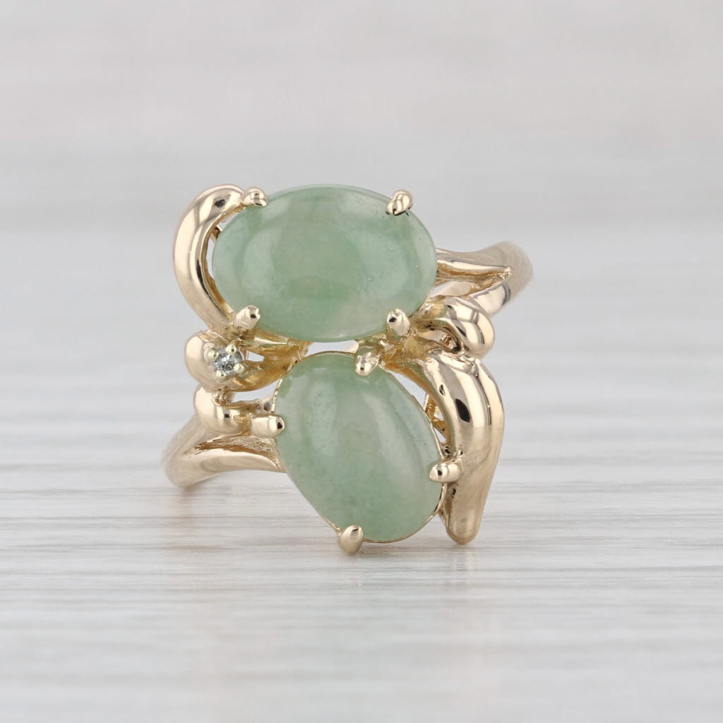 Green Jadeite Jade Bypass Ring 14k Yellow Gold Size 7