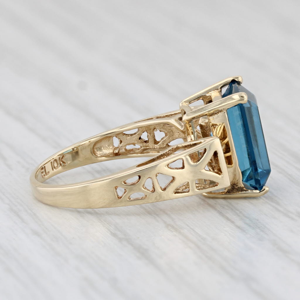 Light Gray 4.05ct London Blue Topaz Emerald Cut Solitaire Ring 10k Yellow Gold Size 5