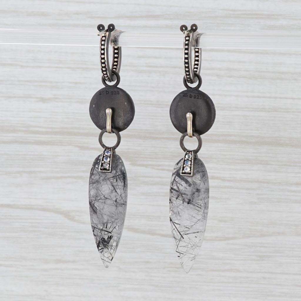 New Nina Wynn Hoop Charm Drops Earrings Sterling Silver Tourmaline Quartz