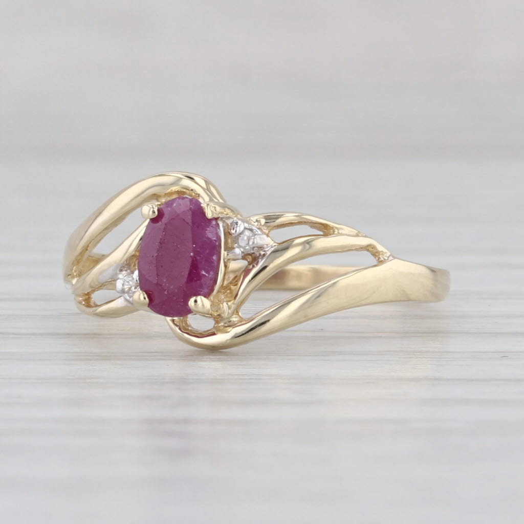 Ruby Diamond Bypass Ring 10k Yellow Gold Size 7.25