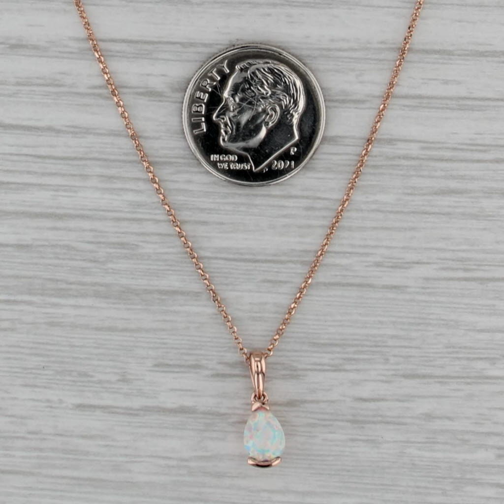 Small Lab Created Opal Pendant 10k Rose Gold 16-18" Cable Chain