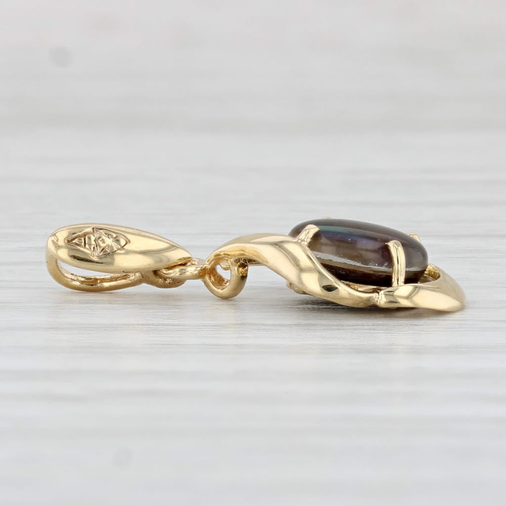 Light Gray Ammolite Triplet Pendant 18k Yellow Gold Oval Solitaire Drop