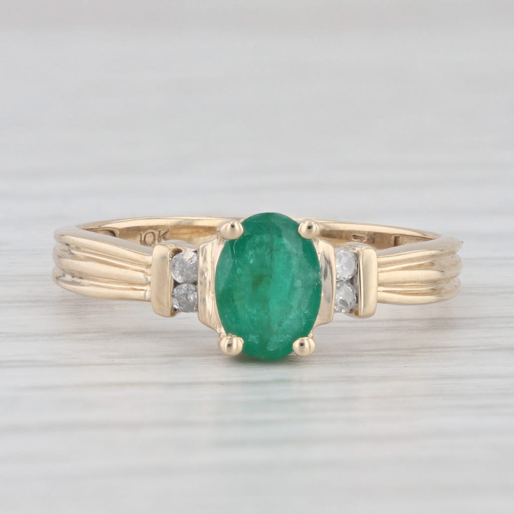 Light Gray 0.81ctw Oval Emerald Diamond Ring 10k Yellow Gold Size 7