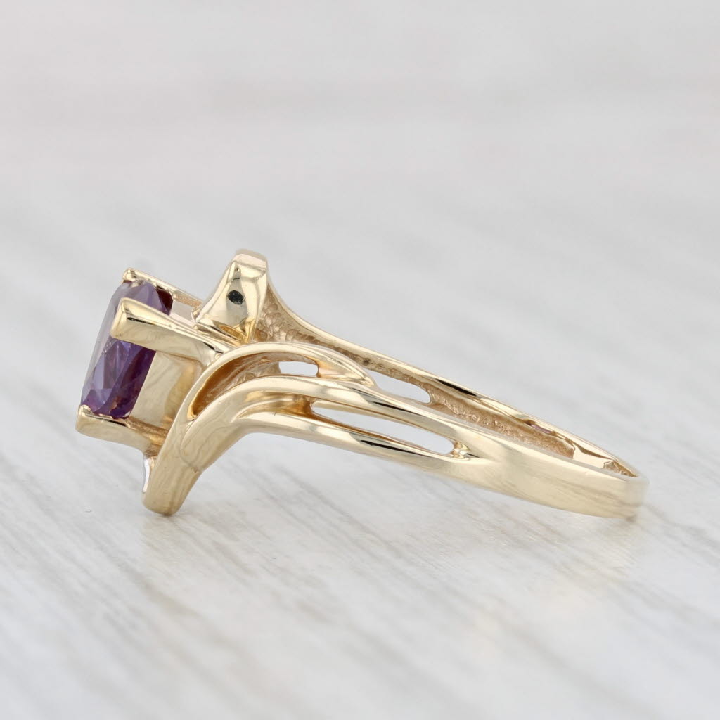 Light Gray 0.85ct Lab Created Purple Sapphire Diamond Ring 10k Yellow Gold Size 7 Bypass