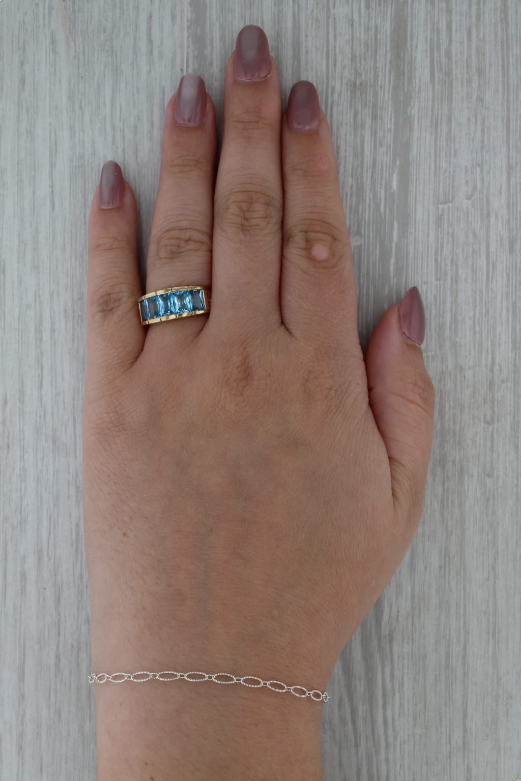 3.39ctw 5-Stone Blue Topaz Ring 10k Yellow Gold Size 7 Floral Accents
