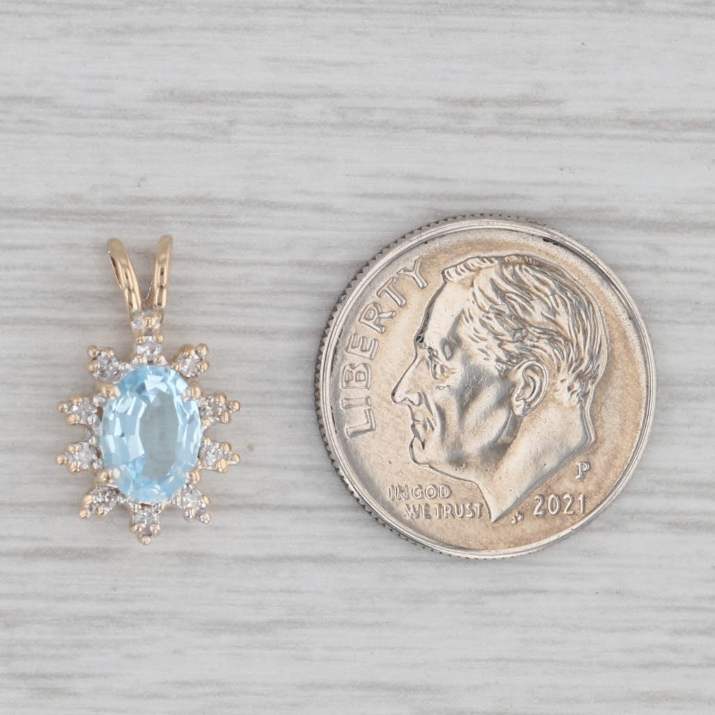 Gray 0.82ctw Blue Topaz Diamond Halo Pendant 10k Yellow Gold Small Drop