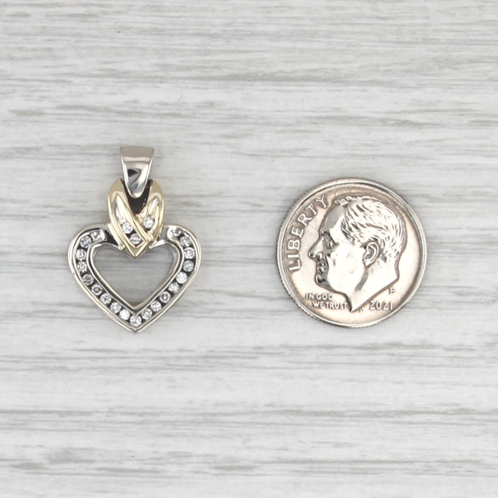0.18ctw Diamond Open Heart Pendant 10k White Yellow Gold