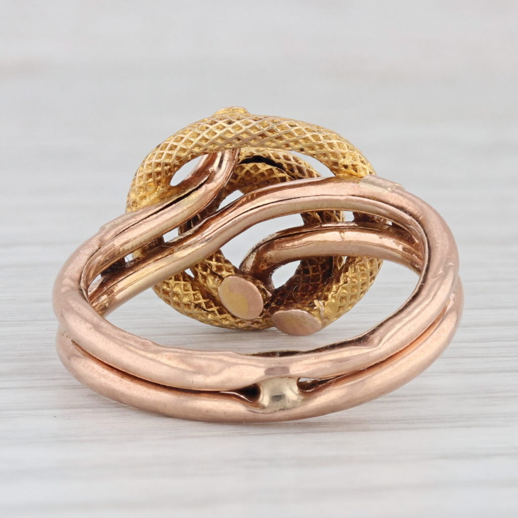 Light Gray Antique Coiled Knot Snake Ring 14k 10k Gold Imitation Pearls size 7.5