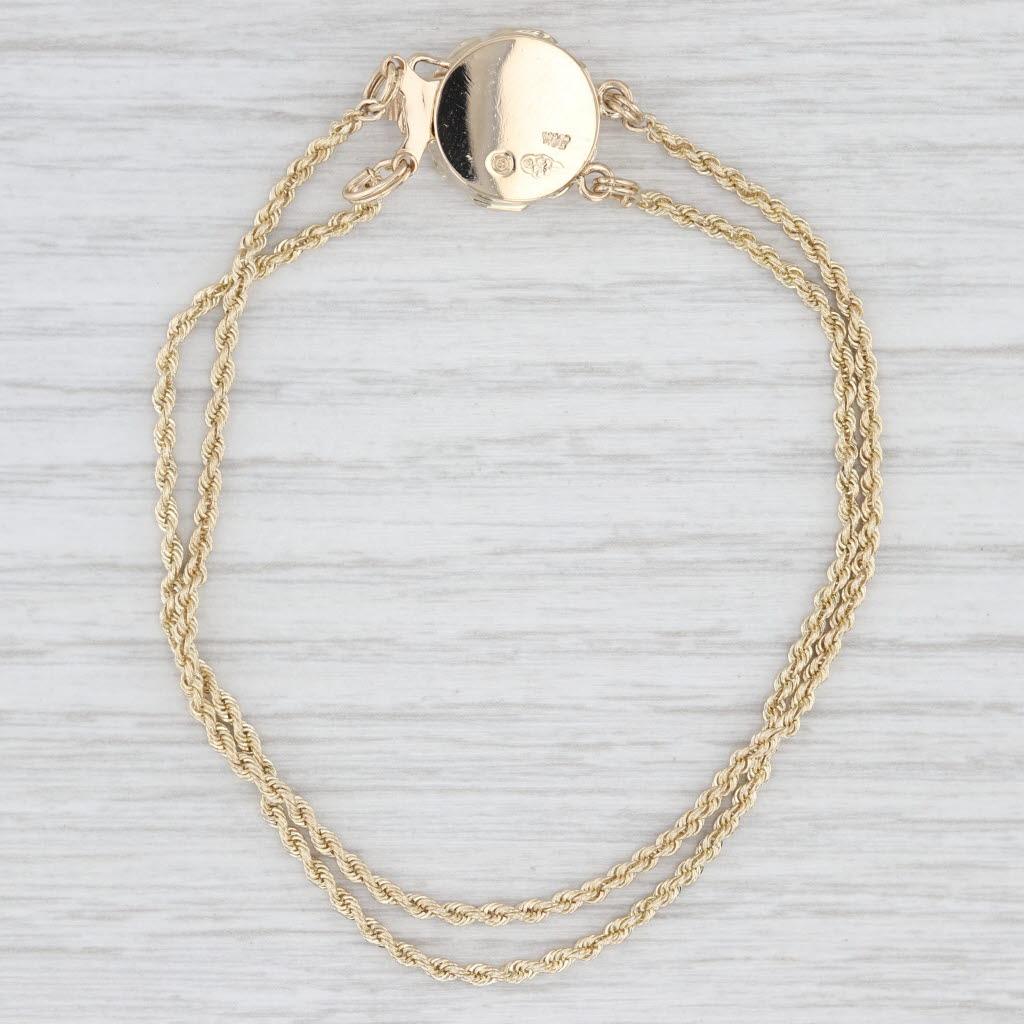 Light Gray Cultured Pearl Flower Clasp Slide Charm Bracelet 14k Gold 7.25" Old Victoria