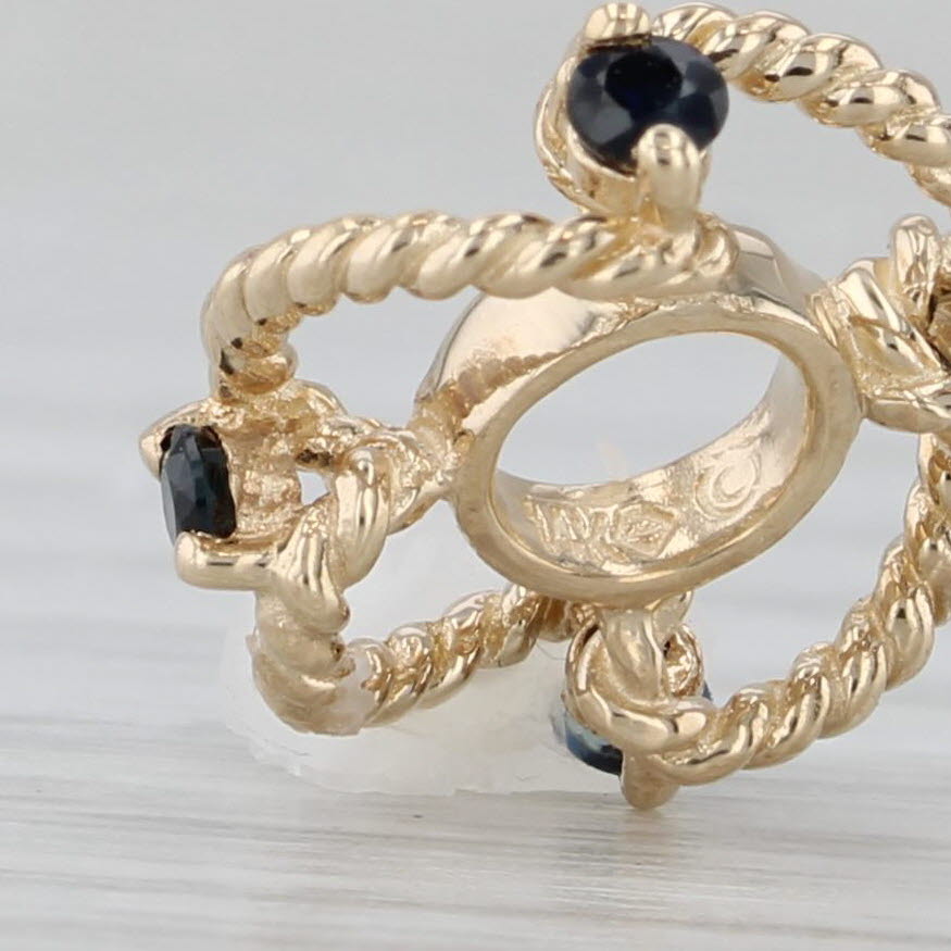 Gray Small Blue Sapphire Flower Twist Bead Spacer Charm 14k Yellow Gold Rondel