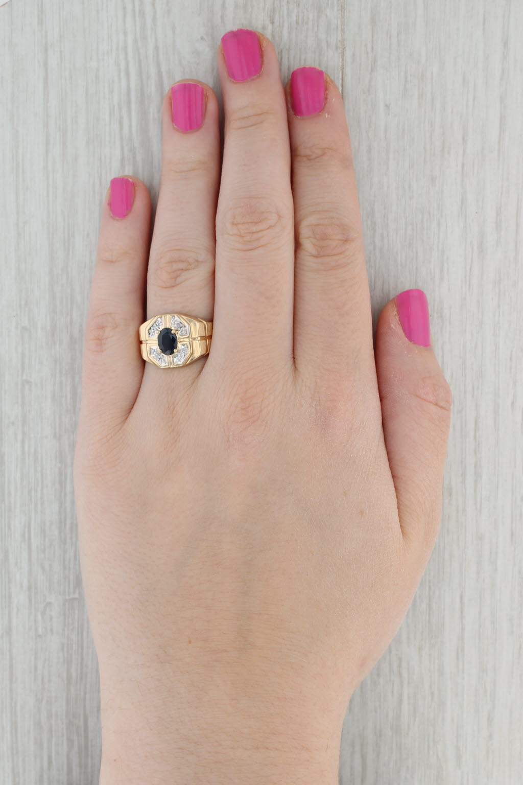 Gray 1.05ctw Blue Sapphire Diamond Ring 10k Yellow Gold Size 9.75