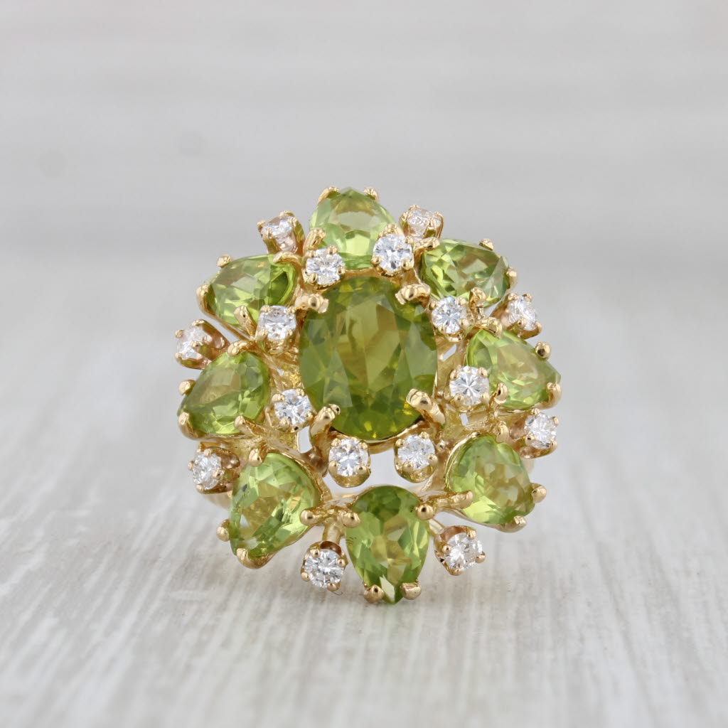 Gray 9.79ctw Peridot Diamond Cocktail Ring 18k Yellow Gold Size 5.5
