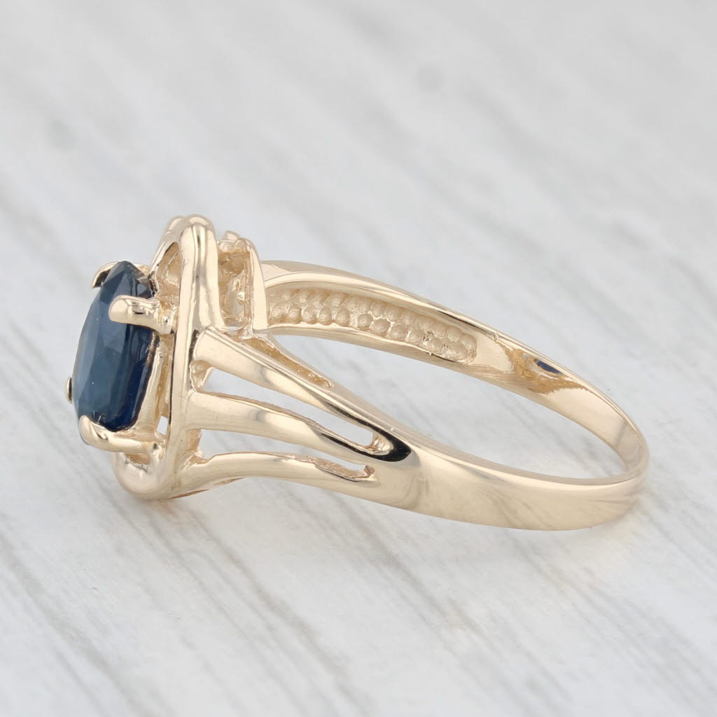 Light Gray 1ct Oval Blue Sapphire Solitaire Abstract Heart Ring 14k Yellow Gold Size 6.25